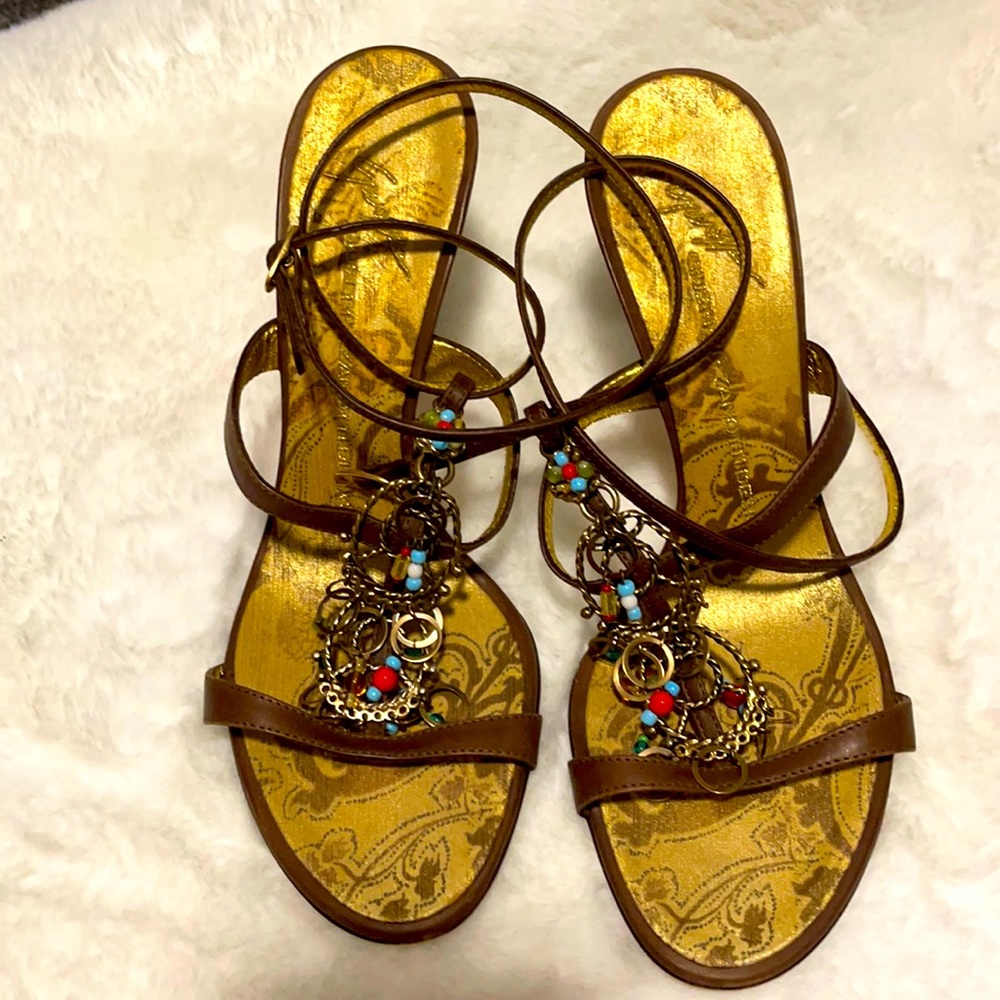 Giuseppe Zanotti Leather Beaded Accents Slingback Sandals